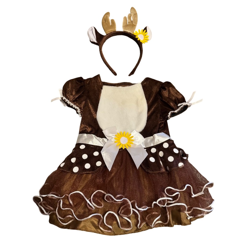 Way To Celebrate Baby‎ Girls Deer Fawn Costume Dress Headband Set Brown 6-12M